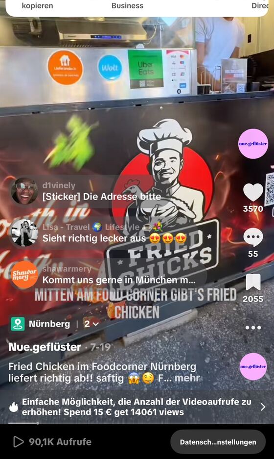 TikTok insights showing 90.1 thousand views for a food video