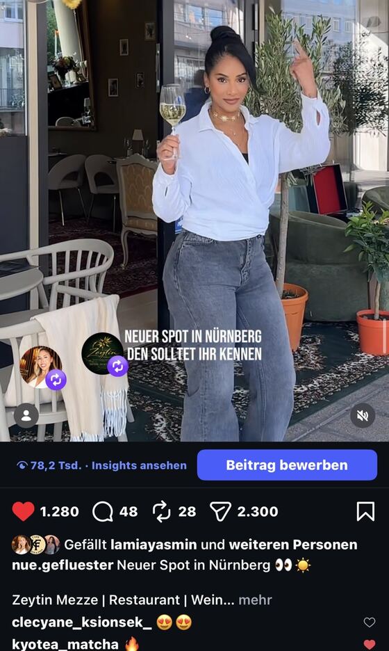 Instagram insights showing 78.2 thousand views for a restaurant video